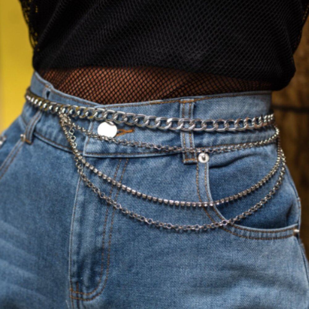 SOLD - Rhinestone Layered Chain Hip Belt